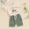 Frietlebird Toddler Baby Boy Summer Clothes Short Sleeve Letter Print Shirt with Elastic Waist Shorts Set Summer Outfit(M-Beige Tractor,2-3T) view 2
