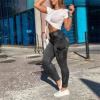 2023 European and American Sexy Zipper Women's Trousers with Pockets Worn White to Make Old Fashion Women's (Black, XL) view 2