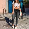 2023 European and American Sexy Zipper Women's Trousers with Pockets Worn White to Make Old Fashion Women's (Black, XL) view 4