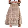 Flygo Women's Long Maxi Tulle Skirts A Line Ruffle High Waisted Tiered Layered Mesh Tutu Skirt Petticoat(Champagne-S) view 1