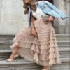 Flygo Women's Long Maxi Tulle Skirts A Line Ruffle High Waisted Tiered Layered Mesh Tutu Skirt Petticoat(Champagne-S) view 3
