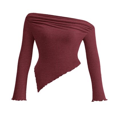 PRETTYGARDEN Women's Fall Off the Shoulder Long Sleeve Tops Wine Red,M