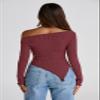PRETTYGARDEN Women's Fall Off the Shoulder Long Sleeve Tops Wine Red,M view 2