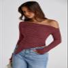 PRETTYGARDEN Women's Fall Off the Shoulder Long Sleeve Tops Wine Red,M view 3