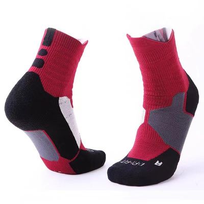Castrap Outdoor Mountaineering Reinforced Shock Towel Sports Socks,Cycling Running Basketball Socks (J red,One Size)