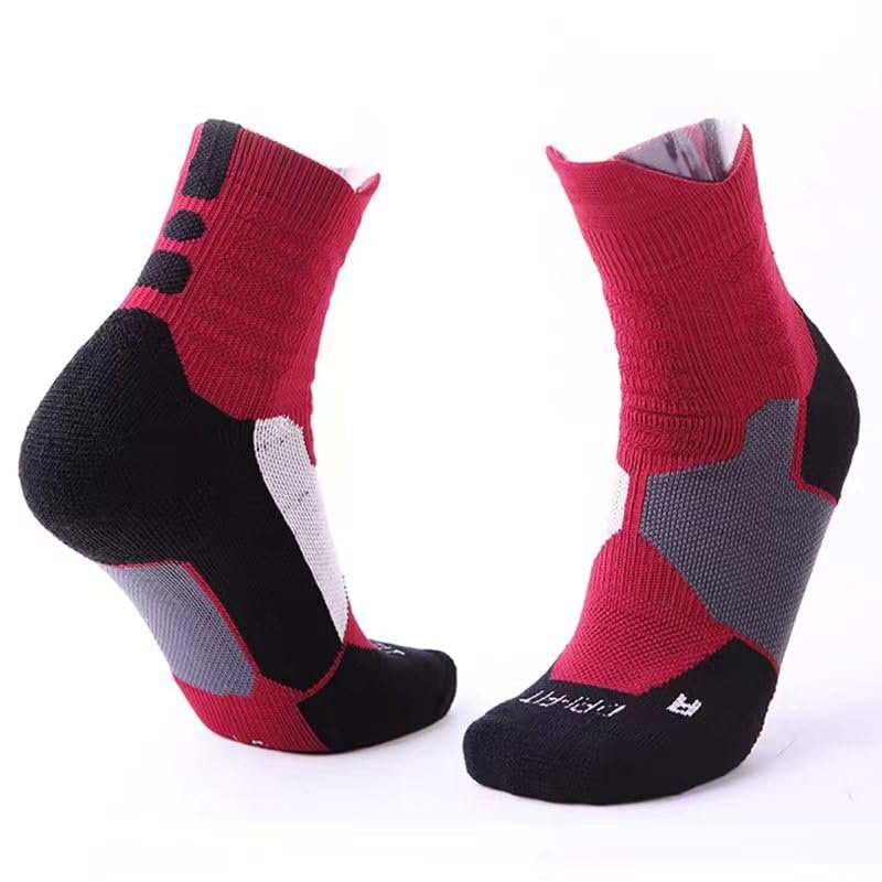 Castrap Outdoor Mountaineering Reinforced Shock Towel Sports Socks,Cycling Running Basketball Socks (J red,One Size)
