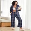 Ekouaer Womens Pajama Sets 2 Piece Cotton Plaid Pjs Long Sleeve Sleepwear Button Down Lounge Set with Pockets view 3