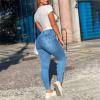 2023 European and American Sexy Zipper Women's Trousers with Pockets Worn White to Make Old Fashion (Light Blue, XL) view 4