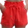 Women's Casual Elastic Waist Running Shorts High Waisted Drawstring Workout Gym Quick Dry Hiking Shorts with Pockets Red