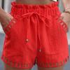 Women's Casual Elastic Waist Running Shorts High Waisted Drawstring Workout Gym Quick Dry Hiking Shorts with Pockets Red view 2