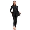 IDOPIP Modest Muslim Swimsuit for Women Long Sleeve Rash Guard Burkini Beachwear Full Cover Bathing Suit Sun Protection Swimming Suit UPF 50+ Conservative Islamic Swimwear with Hijab Cap Black L view 4