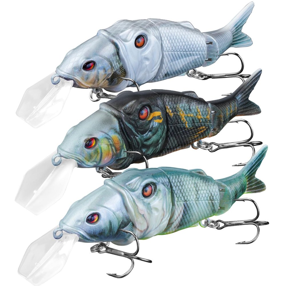 Handing Multi-Jointed Fishing Lures 4.7" Fishing Bait for Bass & Muskie with Mustad Hooks 3-Piece Lifelike Swimbait for Freshwater & Saltwater Slow Sinking