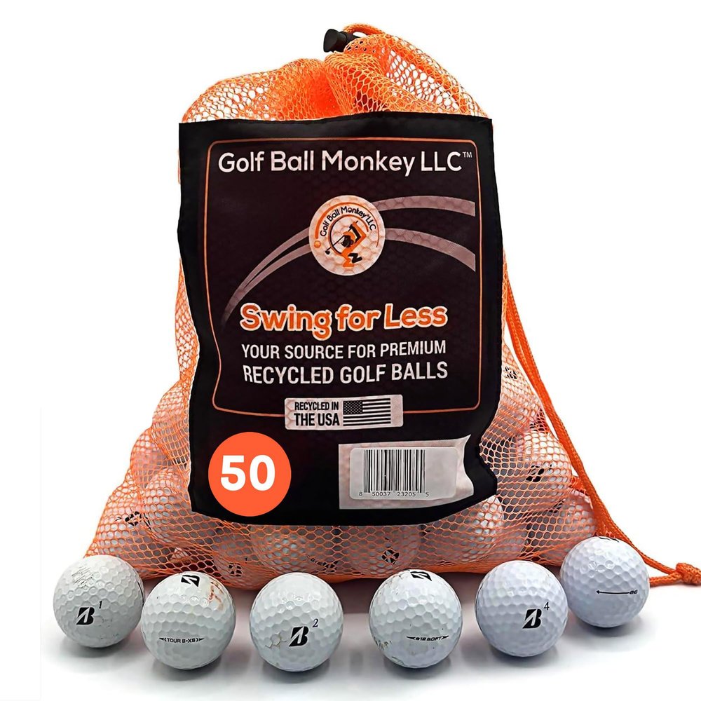 Golf Ball Monkey Cheap Recycled for Bridgestone Golf Balls White Mix - Used for Bridgestone e6, e12 Golf Balls, Tour BX and BRX & More w/Mesh Bag (50-3A/Good)