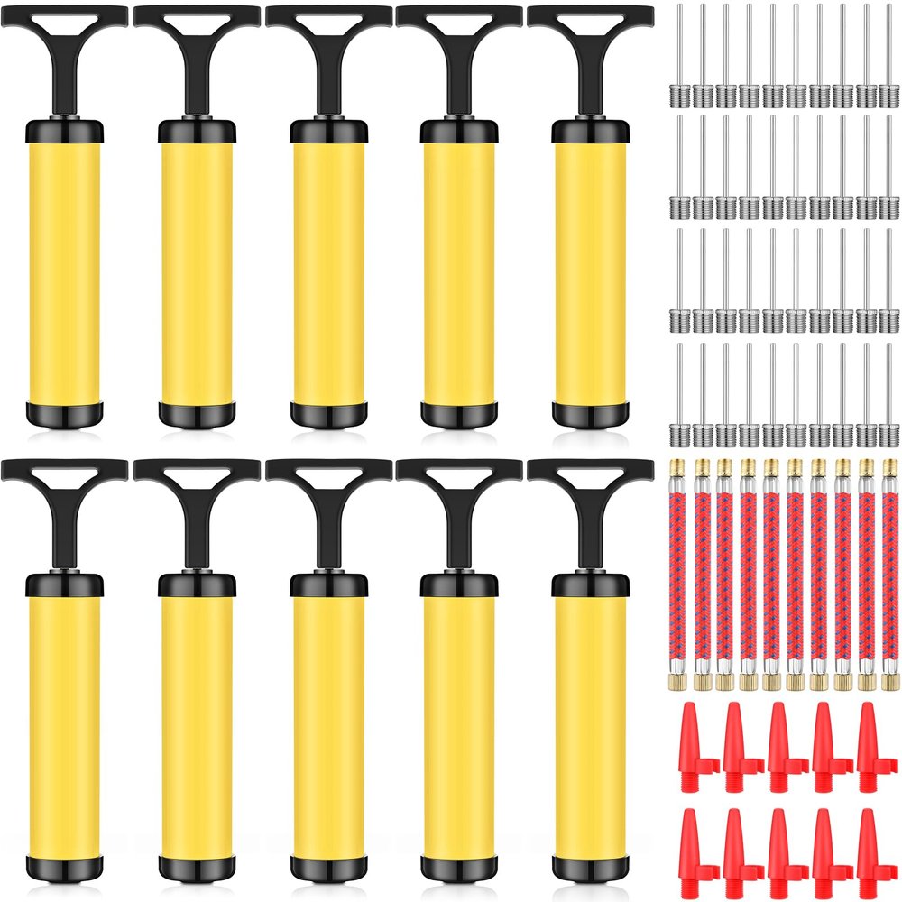 Reginary 10 Pcs Ball Pump for Sports Balls Pump with Needle and Extension Hose Bulk for Basketball Football Soccer Volleyball(Yellow,Hollow Style)