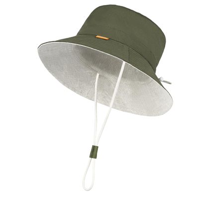 jerague Baby Boy Sun Hat Linen Cotton,Infant Toddler Babies Boys Sunhat 6-12 Months Adjustable Beach Bucket Cap with UPF 50+ Protection, 024-army Green