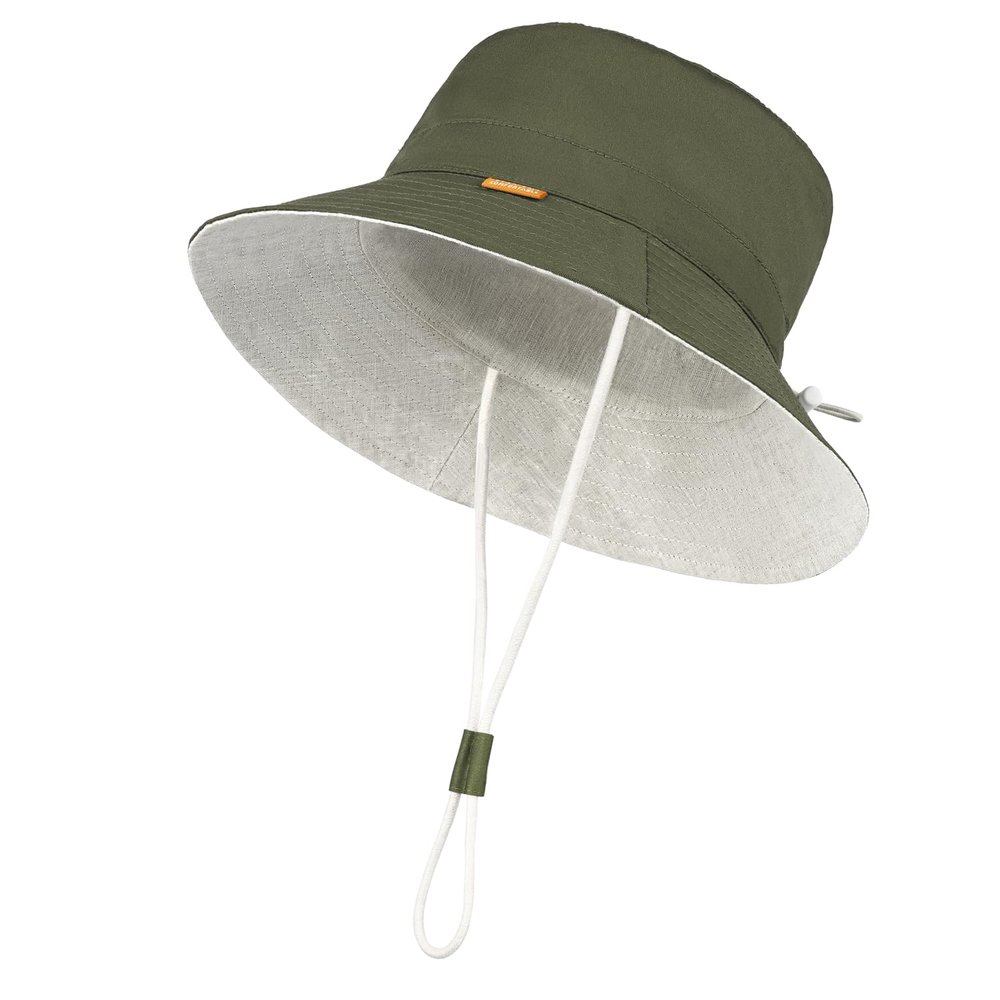 jerague Baby Boy Sun Hat Linen Cotton,Infant Toddler Babies Boys Sunhat 6-12 Months Adjustable Beach Bucket Cap with UPF 50+ Protection, 024-army Green