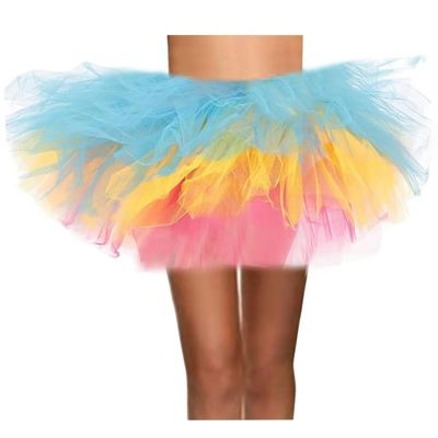 WDPL Women's Mini Ballet Halloween Tutu Costume Tulle Skirt Blue Yellow Pink Medium