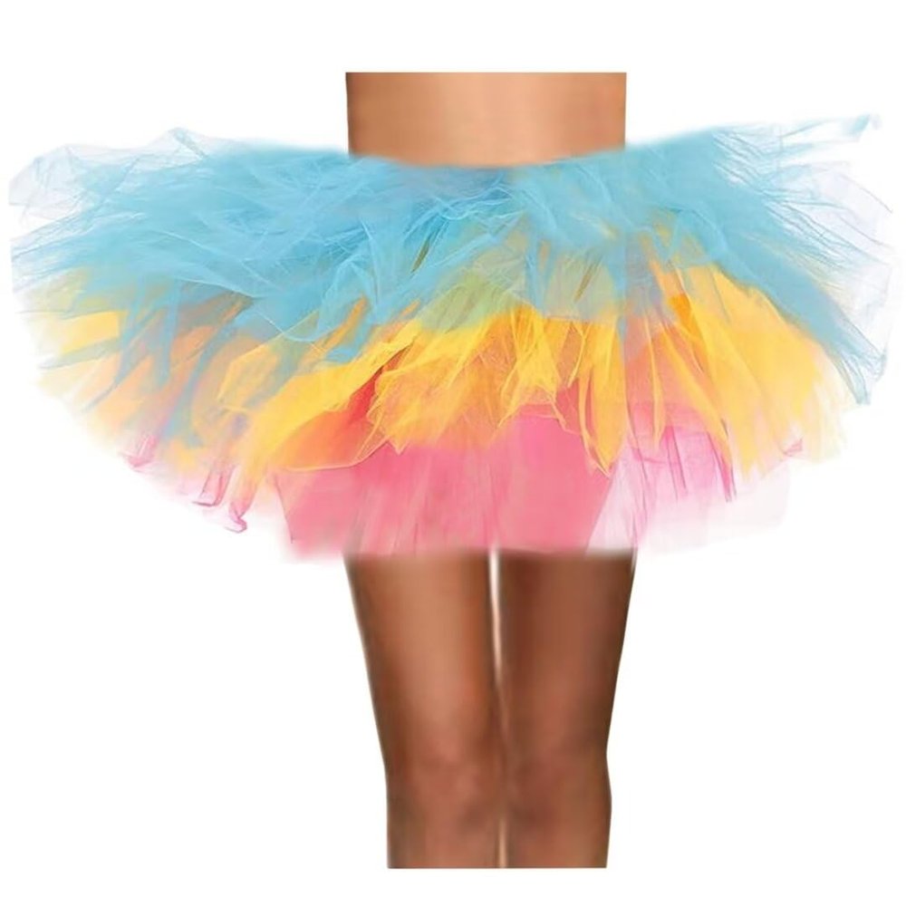 WDPL Women's Mini Ballet Halloween Tutu Costume Tulle Skirt Blue Yellow Pink Medium