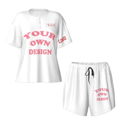 NineFit Basics Custom pajamas set for women Personalized pajamas with logo name photo Customized pajamas set Print Short Sleeve Valentine's Day White X-Large