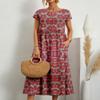 Akivide Women's Summer Cotton Linen Floral Printed Short Sleeve Dress Crew Neck Loose Casual Beach Dresses with Pockets view 2
