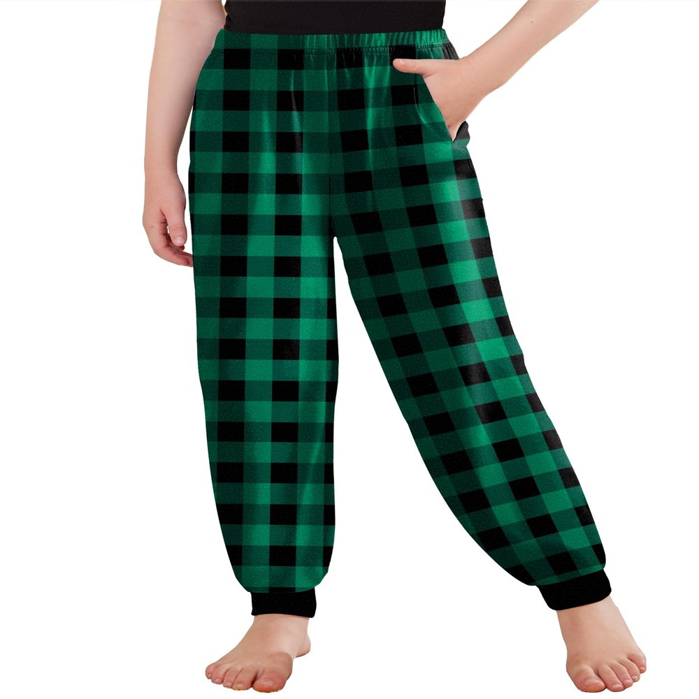 Arshiner Girls Pajama Pants Kids Plaid Pj Pants Comfy Lounge Sleepwear Bottoms with Pockets Green Black Plaid 11-12 Years