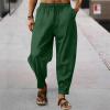 WENKOMG1 Cotton Linen Pants for Men Baggy Style Beach Trousers Lightweight Pajama Bottoms Solid Loose Fit Yoga Pants (Dark Green,Small) view 2