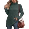 ebossy Women's Turtleneck Ribbed Knit Sweater Long Sleeve Side Split Asymmetrical Pullover Tunic Top (S, Army) view 1