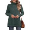 ebossy Women's Turtleneck Ribbed Knit Sweater Long Sleeve Side Split Asymmetrical Pullover Tunic Top (S, Army) view 2