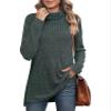 ebossy Women's Turtleneck Ribbed Knit Sweater Long Sleeve Side Split Asymmetrical Pullover Tunic Top (S, Army) view 3