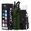 40OZ Water Bottle Stainless Steel - Cold-48H & Hot-24H Vacuum Insulated Water Bottle with Straw & Chug Lid, Strap Carrying Pouch, Paracord Handle & Flask Boot, Thermo Hydro Bottle for Hiking Cycling view 1