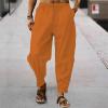 WENKOMG1 Cotton Linen Pants for Men Baggy Style Beach Trousers Lightweight Pajama Bottoms Solid Loose Fit Yoga Pants (Orange,3X-Large) view 2