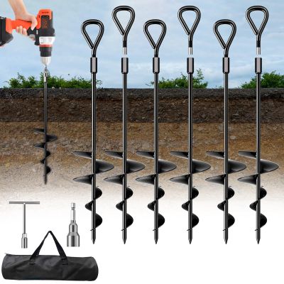 Phopich 6 Pack 18" Long Ground Anchor, Heavy Duty Earth Anchors 18 inch Ground Anchors Screw in Kit with T-Handle Hex Wrench for Camping Tent, Swing Sets, Securing Animals, Sheds, Trampoline
