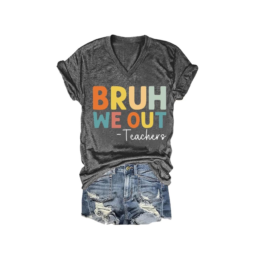 MOGUI Last Day of School Teacher Shirt Last Day of School Teacher Shirt V Neck Teacher Shirts Plus Size Funny Saying Graphic Tee Casual Loose Tops Tank Vintage Tee Charcoal, 4X-Large