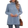 ebossy Women's Turtleneck Ribbed Knit Sweater Long Sleeve Side Split Asymmetrical Pullover Tunic Top (L, Blue) view 2