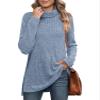 ebossy Women's Turtleneck Ribbed Knit Sweater Long Sleeve Side Split Asymmetrical Pullover Tunic Top (L, Blue) view 3