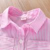 Toddler Girls Spring and Autumn Lapel Long Sleeve Striped Dress Sundress of Casual Shirt Dresses Infant Thanksgiving Dress (Pink, 2-3 Years) view 2