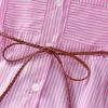 Toddler Girls Spring and Autumn Lapel Long Sleeve Striped Dress Sundress of Casual Shirt Dresses Infant Thanksgiving Dress (Pink, 2-3 Years) view 3