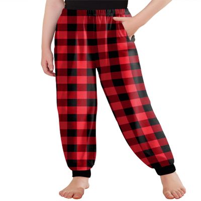 Arshiner Girls Pajama Pants Kids Plaid Pj Pants Comfy Lounge Sleepwear Bottoms with Pockets Red Black Plaid 10-11 Years