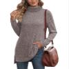 ebossy Women's Turtleneck Ribbed Knit Sweater Long Sleeve Side Split Asymmetrical Pullover Tunic Top (XS, Dark Grey) view 1