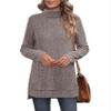 ebossy Women's Turtleneck Ribbed Knit Sweater Long Sleeve Side Split Asymmetrical Pullover Tunic Top (XS, Dark Grey) view 2