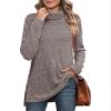 ebossy Women's Turtleneck Ribbed Knit Sweater Long Sleeve Side Split Asymmetrical Pullover Tunic Top (XS, Dark Grey) view 3