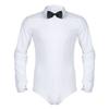 Yhong Men's Tuxedo Leotard One-Piece Bowtie Bodysuit Tops Modern Dance Shirt Latin Salsa Ballroom Dance Shirt White Large view 1