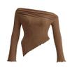 PRETTYGARDEN Women's Fall Off the Shoulder Long Sleeve Tops Brown,M view 1