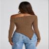 PRETTYGARDEN Women's Fall Off the Shoulder Long Sleeve Tops Brown,M view 2