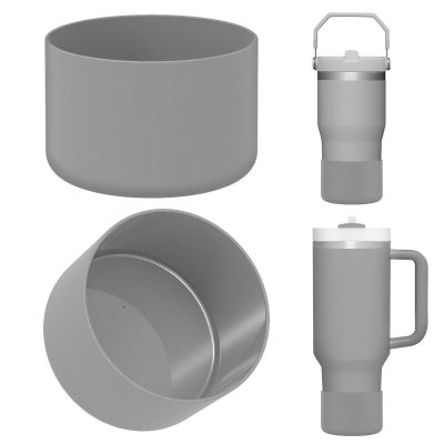 Linkidea Water Bottle Boot Compatible with Stanley Quencher H2.0 20oz/30oz/40oz, IceFlow Flip 20oz/30oz, Silicone Water Bottle Bottom Sleeve Cover Protector, Bottle Bumper (Gray / 2 Pack), CPS-015-03