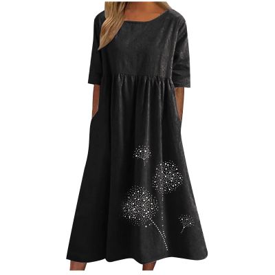 short summer dresses for women 2024 Cotton Dresses for Women 2024 Short Sleeve High Waist Casual Dress with Pockets Summer Loose Pleated Linen Maxi Dress Peime sexy summer dresses for women Black 4X