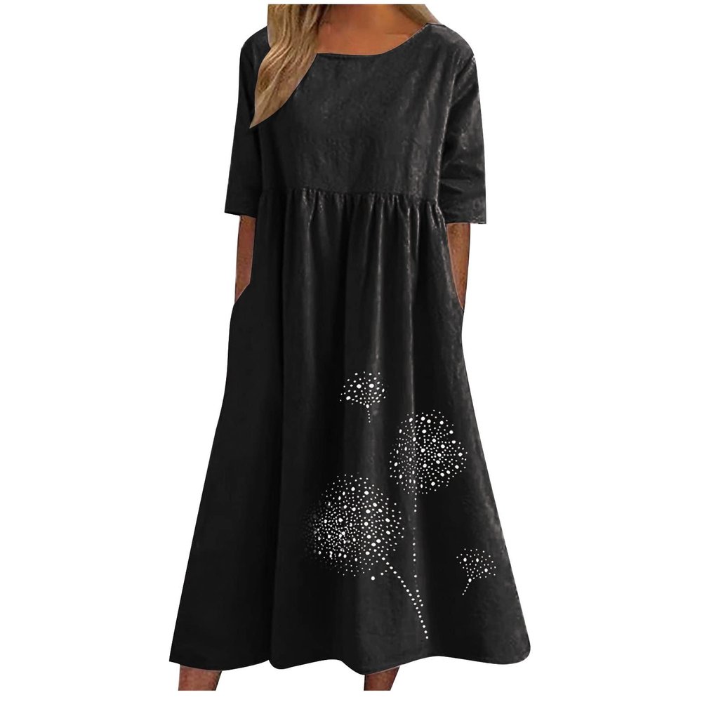 short summer dresses for women 2024 Cotton Dresses for Women 2024 Short Sleeve High Waist Casual Dress with Pockets Summer Loose Pleated Linen Maxi Dress Peime sexy summer dresses for women Black 4X