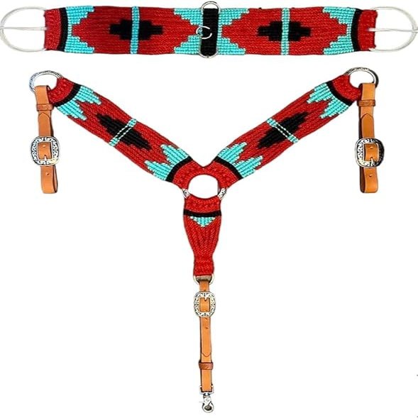 Cheval's International Wool Mohair Free Size Breast Collars and Cinch Combo : Premium Quality Horse Riding Equipment and Stylish Collar Accessories (MBG-05, Cinch Size 24" L x 4" W)