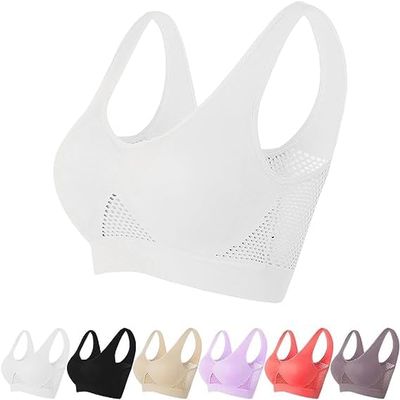 2024 Upgrade Sports Bras for Women, Breathable Cool Liftup Air Bra Large Size Padded No Underwire Full Support Everyday Bra (US, Alpha, Small, Regular, Regular, White)
