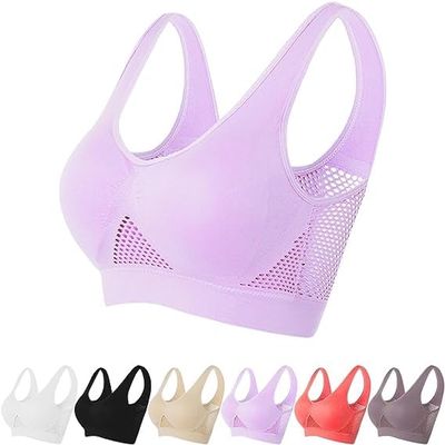 2024 Upgrade Sports Bras for Women, Breathable Cool Liftup Air Bra Large Size Padded No Underwire Full Support Everyday Bra (US, Alpha, XX-Large, Regular, Regular, Purple)
